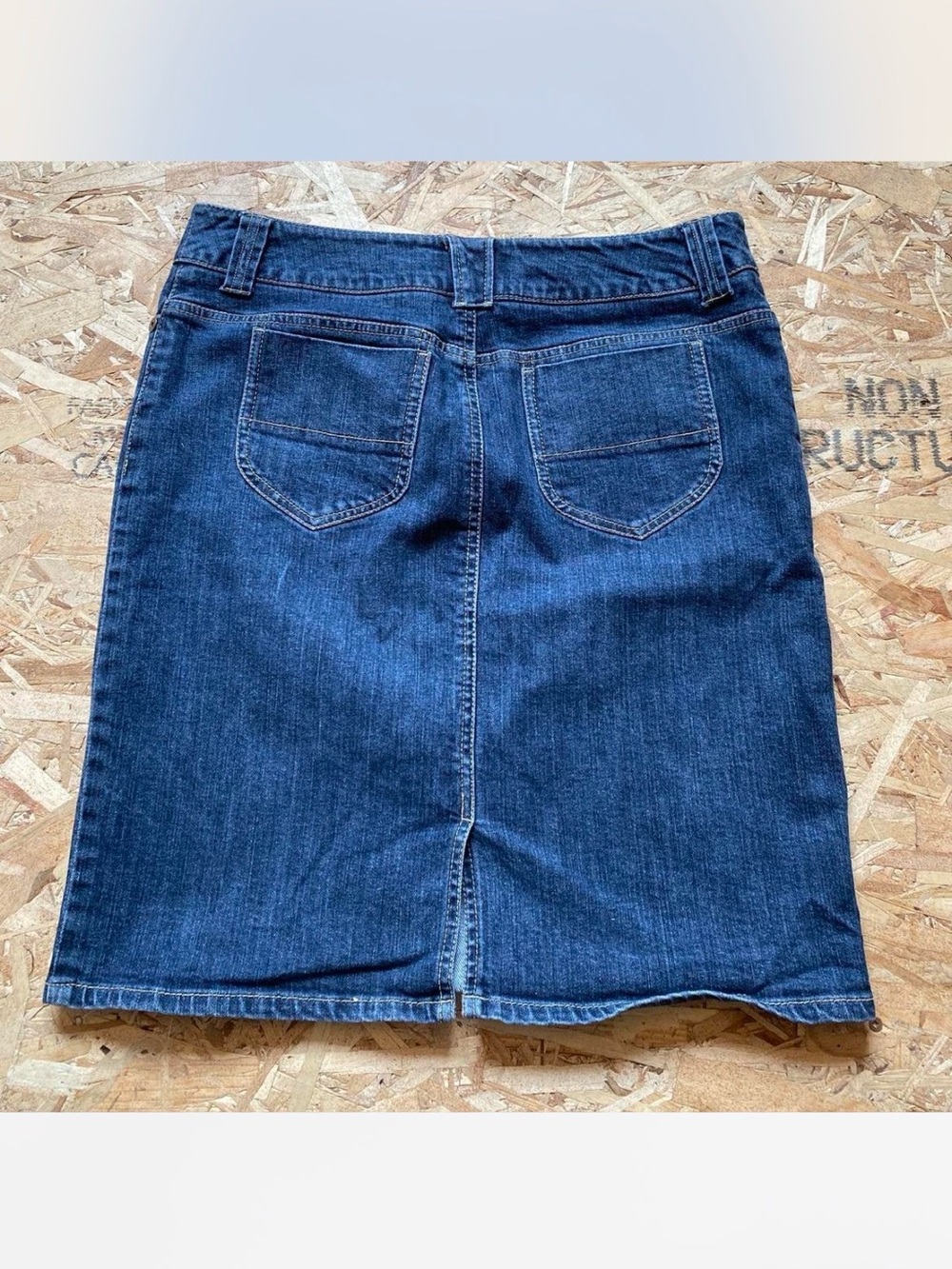 Contrast Classic Dark Blue Denim Pencil Skirt
